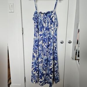 NWT H&M Blue & White Floral Smocked Dress - XL